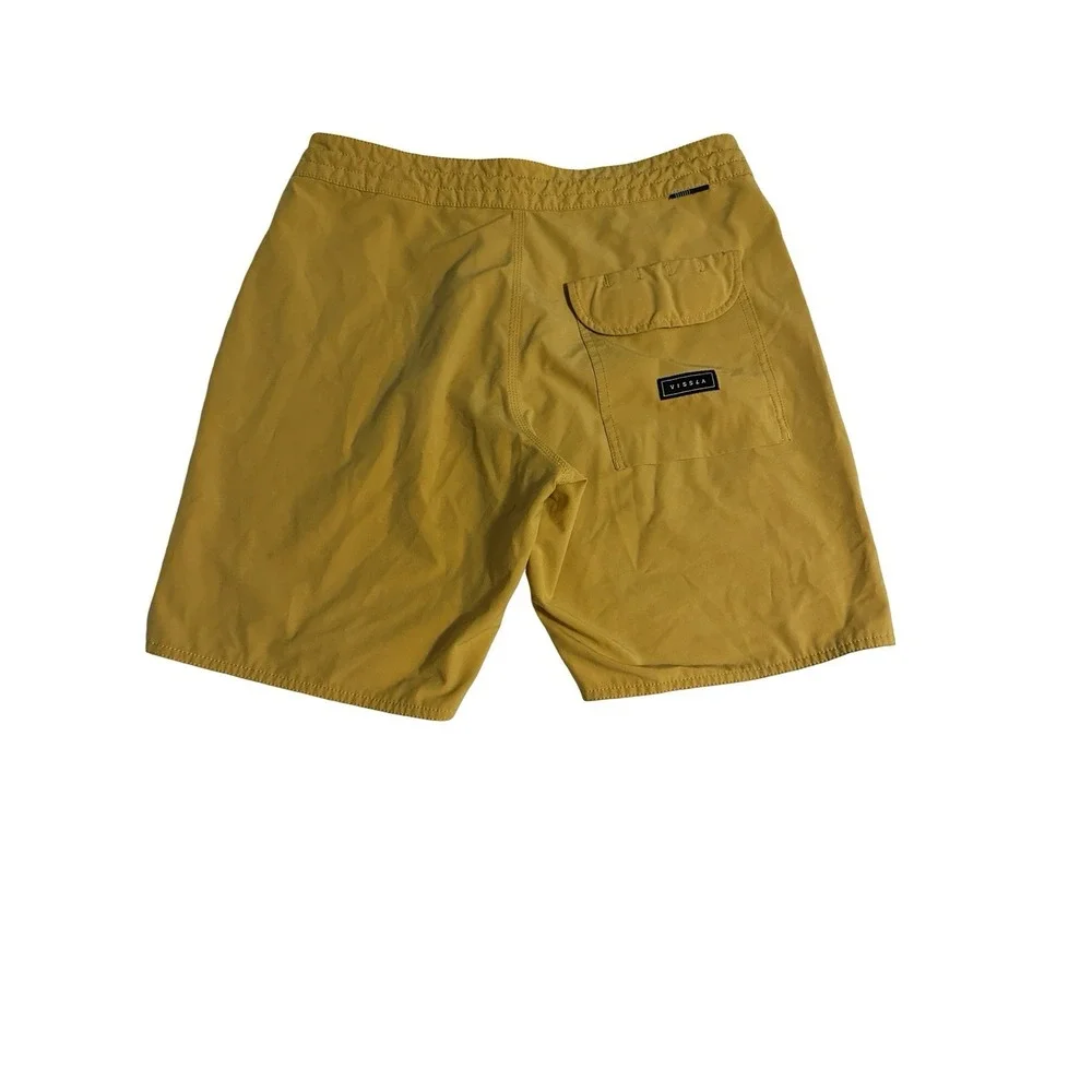 Vissla Board Shorts Men 28‎ Mustard Yellow Solid Swim Trunks Pocket Board Shorts